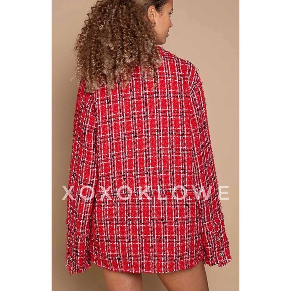POL Red Tweed Blazer Plaid Print Relaxed Fit - Picture 11 of 16